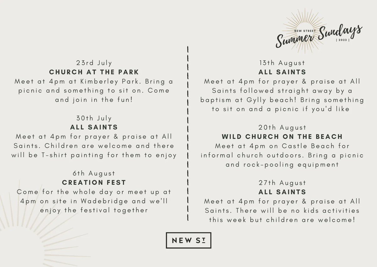Here are all the dates for our Summer gatherings. Pick up a postcard from church next week to keep as a reminder! ⛵