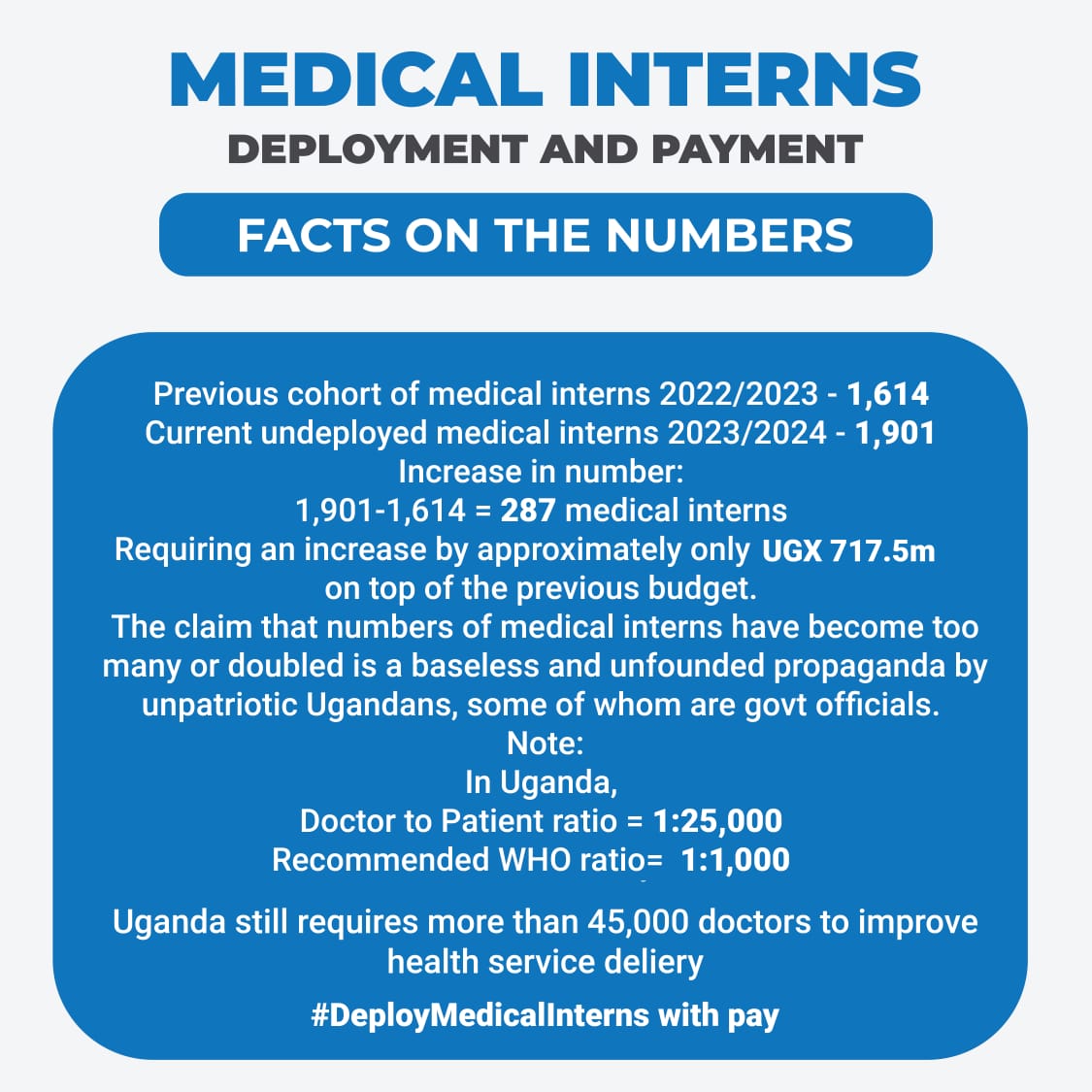 AdsonUganda's tweet photo. @AllanOsinde @KagutaMuseveni @AnitahAmong @mofpedU @MinofHealthUG Its confusing for @GovUganda to say they are promoting sciences yet they are watching 1901 medical pre interns go through the worst days of their lives due to non deployment.
#DeployMedicalInterns with Pay https://t.co/9NVuwYK0QK