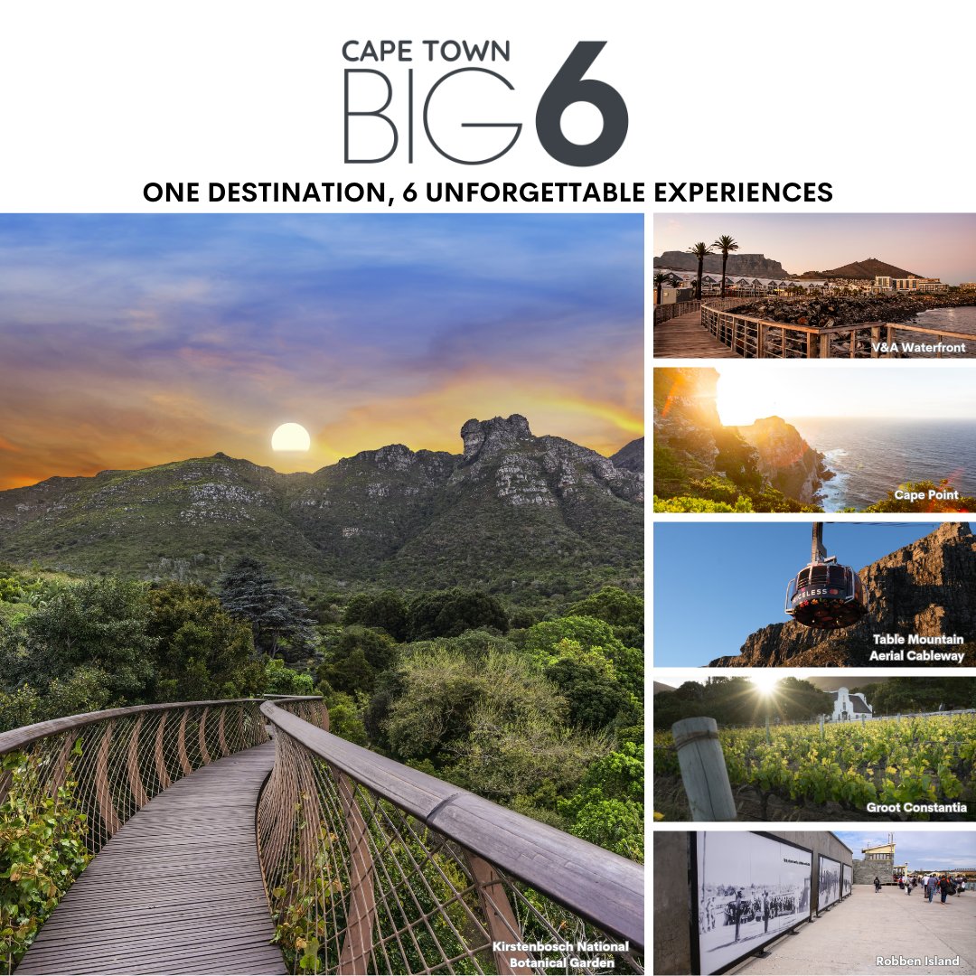 We are proud to be part of the #CapeTownBig6 – a selection of the city's top attractions ✔️🙌.
Check out:
@CapePointSA
@GrootConstantia
@robben_island
@TableMountainCa
@VandAWaterfront

Discover the best Cape Town experiences by following @ctbig6. 

#KirstenboschNBG #SANBI