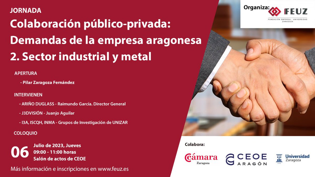 Iedis_unizar's tweet photo. Miembros del grupo #CREVALOR  #IEDIS participan en la Jornada sobre el #SectorIndustrial que organiza @feuzgz y colaboran @camarazaragoza, @CEOEAragon y @unizar
🏢CEOE Aragón 
🗓️06/07/2023 | 9h.  
🎟️Inscripción gratuita hasta 05/07/2023 y completar aforo
ℹ️https://t.co/dvRIzkMln3 https://t.co/EU3jtCfydd