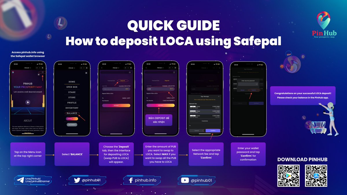 LOCA DEPOSIT GUIDE - SWAP PUB TO LOCA

👉Use Safepal wallet browser, access pinhub.info

🌟Then follow the steps in the quick guide

Level up your PinHub experience and unlock amazing rewards with LOCA 🚀 ✨

#PinHub #PUB #LOCA #Runtoearn #sneaker #nft #deposit