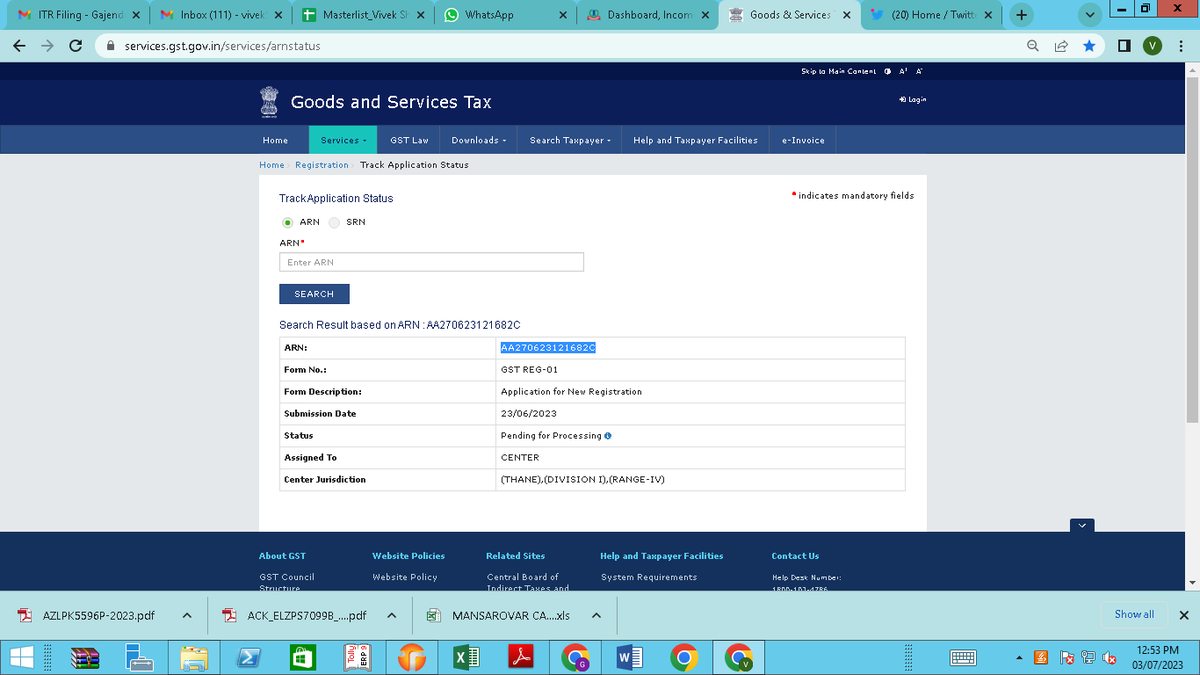 VivekSh09967171's tweet photo. AA270623121682C Registration ARN pending for more then 10 Days assesse willing to start business please process the same as soon as possible.@cbic_india @GST_Council @Infosys_GSTN https://t.co/VSYWqMNC3S