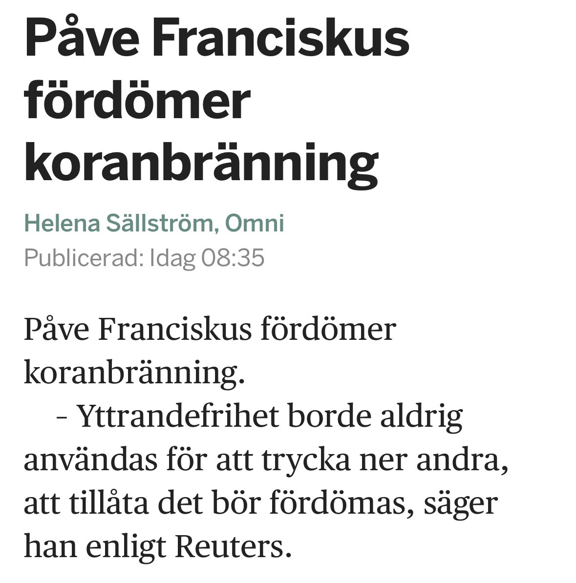 arne_lagerkvist's tweet photo. Hela världen inkl. påven &amp; USA fördömer koranbränningarna som sker i SD-Sverige. 
Jomshof fortsätter sitt dagliga islamism-hat mot den muslimska världen &amp; den Moderatledda minoritetsregering gör ingenting för att ta fajten med SD och föra Sverige in i Nato. @moderaterna #svpol https://t.co/ycNd7NEgrW