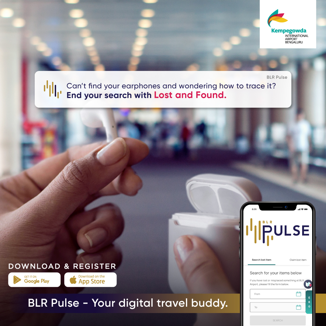 BLRAirport's tweet photo. The Lost and Found feature on BLR Pulse allows you to trace and claim misplaced belongings.
Download your personalized digital travel buddy from Google Store or App Store.
To know more click the link: https://t.co/d6BccjUKcu
#BLRAirport #BLRPulse #BLRAirportApp https://t.co/g8js2qIjgd