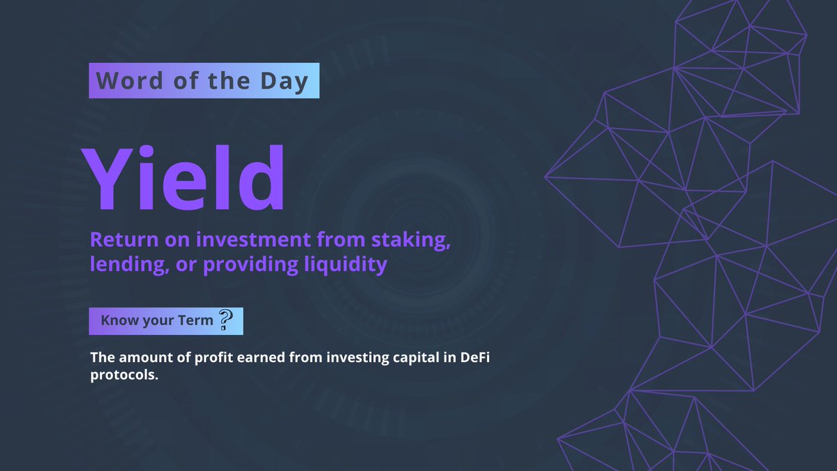 UnrealFinance's tweet photo. #WordOfTheDay - “Yield” 

💎Yield is the passive income produced by an assets.

In #cryptomarket, you can earn a yield by:
• Lending
• Staking
• Providing Liquidity https://t.co/uESon0fQ7S
