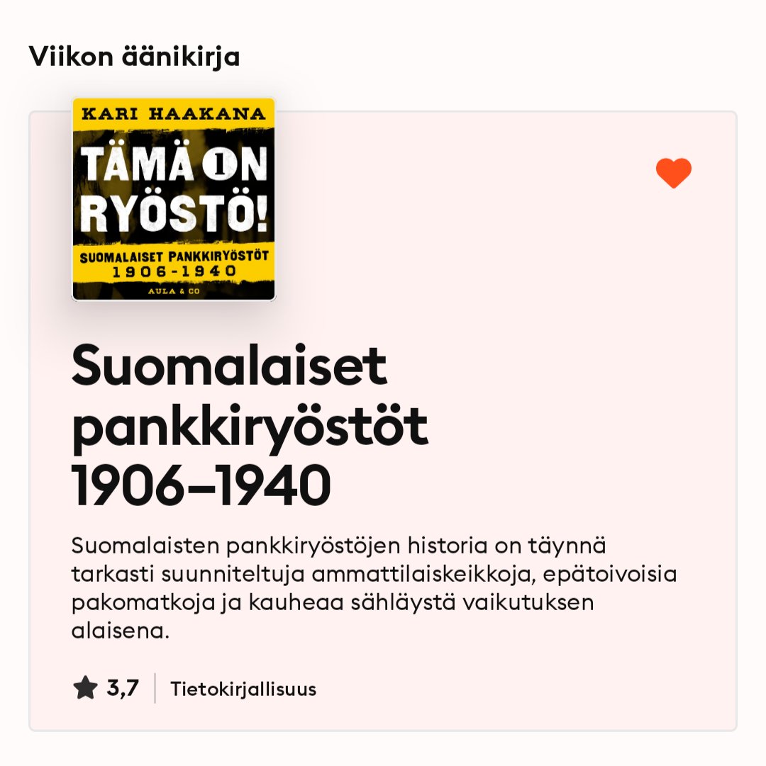 Tämä on ryöstö -äänikirjan ensimmäinen osa on @storytel_fi n Viikon äänikirja. #tämäonryöstö