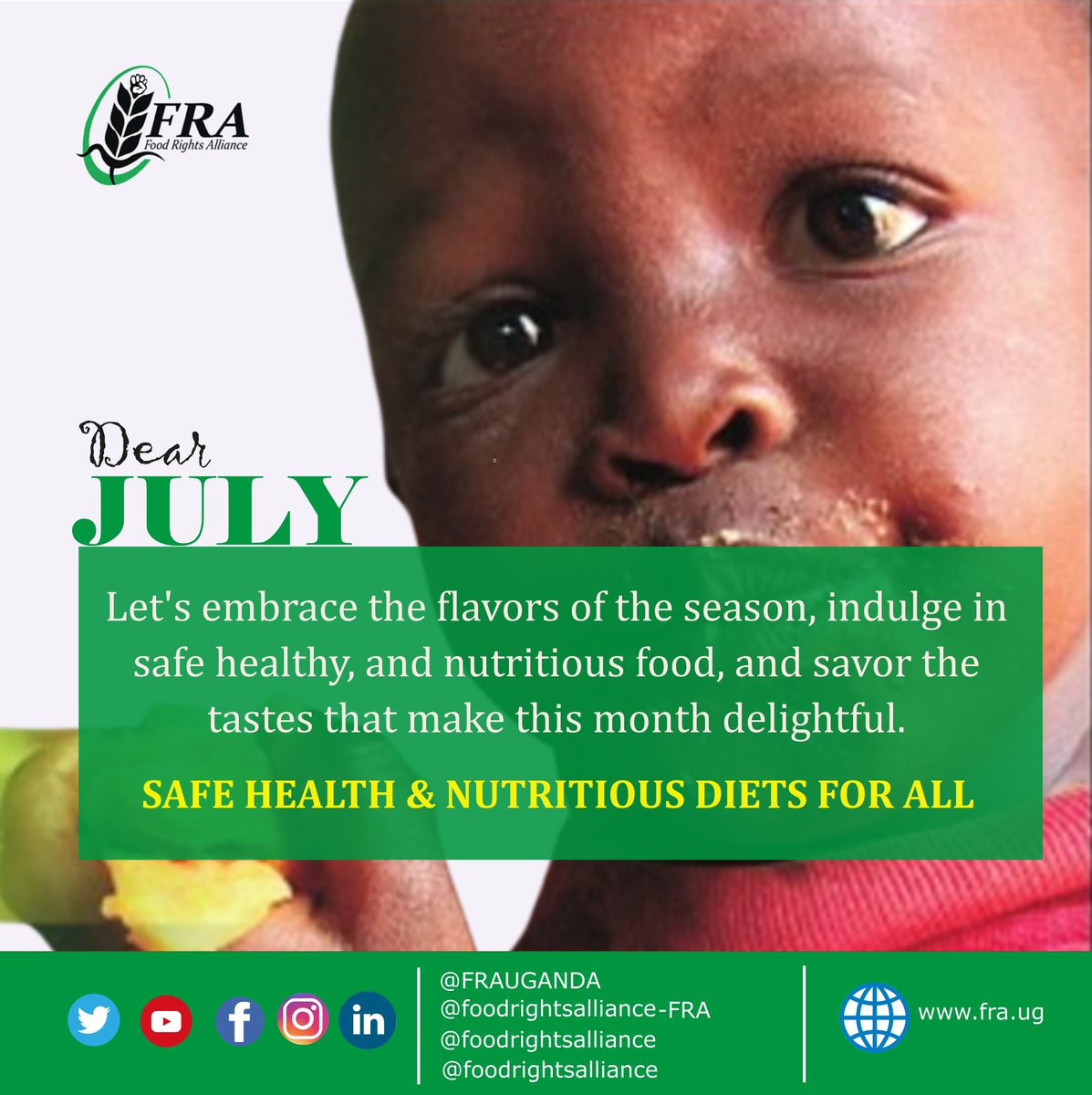 Dear July, let's embrace the flavors of the season, indulge in safe healthy, and nutritious food, and savor the tastes that make this month delightful. SAFE HEALTH & NUTRITIOUS DIETS FOR ALL Happy new Month!