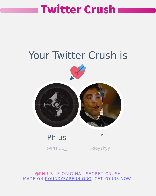 My Twitter Crush is: <a href="/sayskyy/">あゆむ</a>

➡️ funtwitter.games/twittercrush