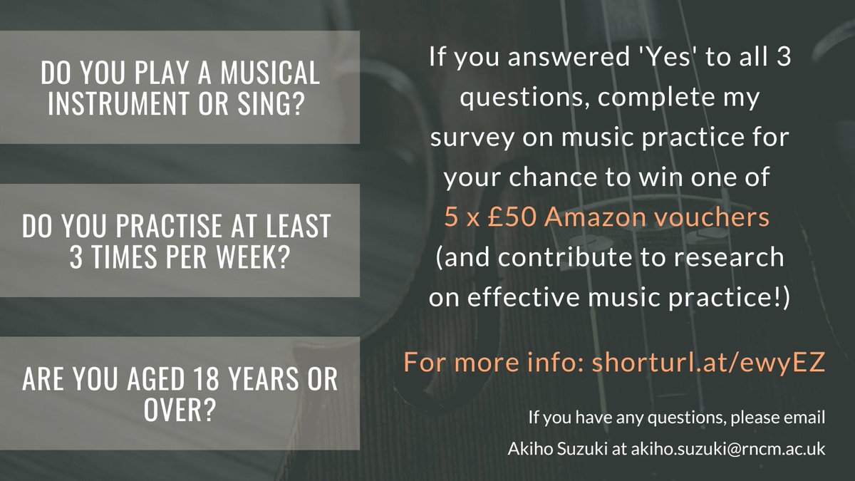 Akiho Suzuki (@akiho_suzuki12) on Twitter photo I'm still looking for more #musicians to complete my survey on practice as part of my PhD project <a href="/rncmlive/">Royal Northern College of Music</a> - I'd appreciate it if you could complete it or share it with anyone who might be eligible! Link to survey: shorturl.at/ewyEZ I'm still looking for more #musicians to complete my survey on practice as part of my PhD project <a href="/rncmlive/">Royal Northern College of Music</a> - I'd appreciate it if you could complete it or share it with anyone who might be eligible! Link to survey: shorturl.at/ewyEZ