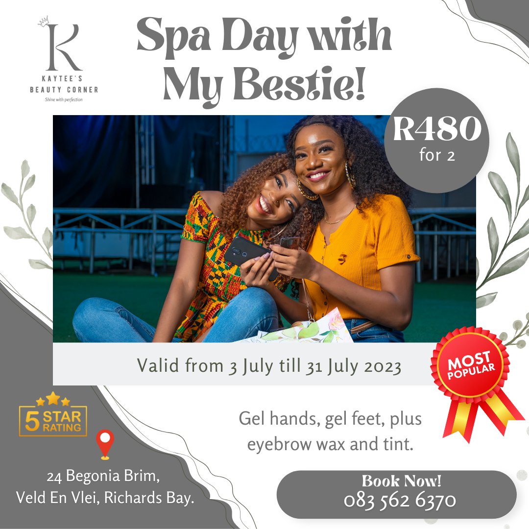 🌸 Back by Popular Demand! 🌸 #richardsbay

Kaytee's Beauty Corner is thrilled to announce that our June Special was a smashing success! Due to overwhelming demand, we've decided to extend this incredible offer into July. 

Book your appointment now...💅💄✨"