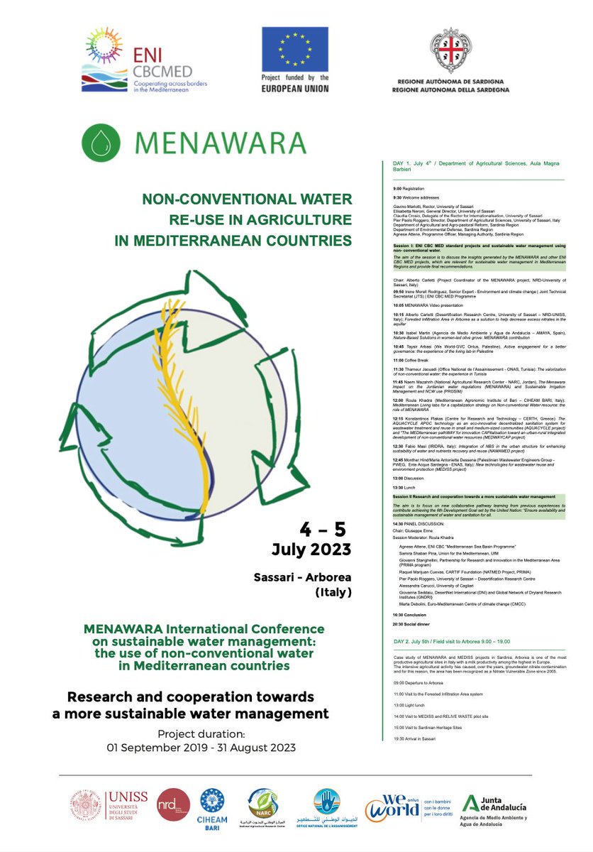 MenawaraENI's tweet photo. 📣📣📣TOMORROW!📌📌📌The #MENAWARA final conference on #nonconventionalwater re-use in the Mediterranean presents projects from Tunisia, Jordan, Palestine, Spain and Italy to highlight the role of #research and #cooperation on #sustainable #water management.
... https://t.co/SeFkX8pakF