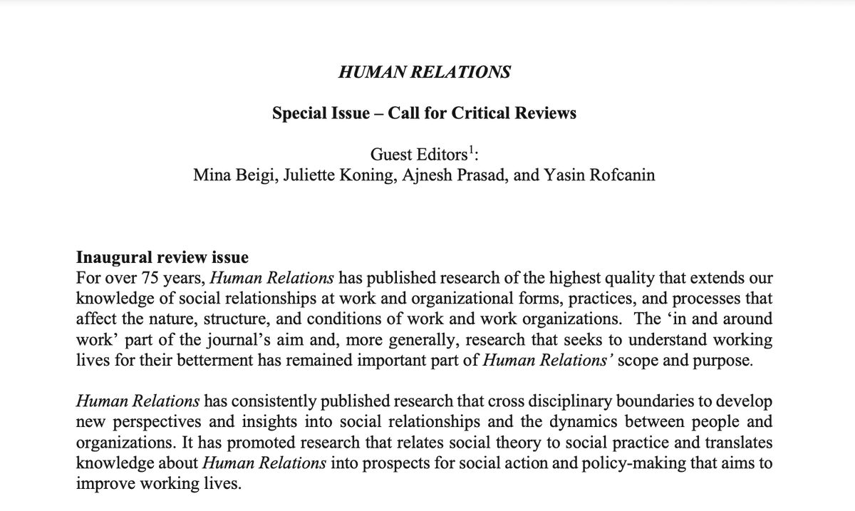 Human Relations (@hr_tihr) on Twitter photo New call for #inaugural #review issues <a href="/HR_TIHR/">Human Relations</a>!
We seek review article submissions in the areas of:
-- #Organisational #psychology
-- #Human #resource #management
-- #Critical #management #studies
See the link: doi.org/10.1177/001872…
<a href="/T_I_H_R/">Tavistock Institute</a>
<a href="/AOMConnect/">Academy of Management</a> New call for #inaugural #review issues <a href="/HR_TIHR/">Human Relations</a>!
We seek review article submissions in the areas of:
-- #Organisational #psychology
-- #Human #resource #management
-- #Critical #management #studies
See the link: doi.org/10.1177/001872…
<a href="/T_I_H_R/">Tavistock Institute</a>
<a href="/AOMConnect/">Academy of Management</a>
