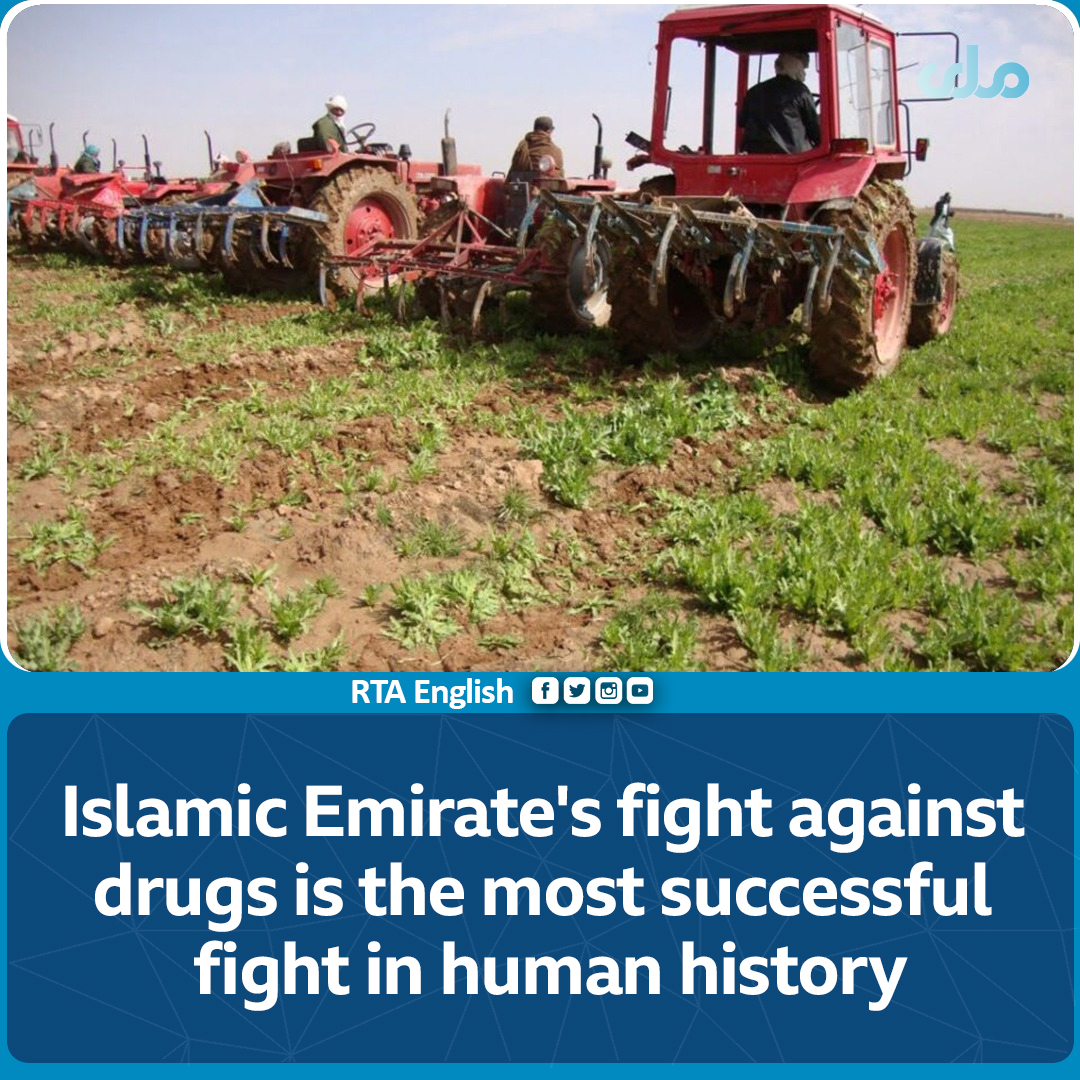 rtaenglish1's tweet photo. In a report of #BritishTelegraphnewspaper, Islamic Emirate's fight against drugs was considered most successful fight in human history. Before this, #Alcis Research Foundation also said in a report that, the Islamic Emirate of #Afghanistan has reduced drug cultivation to zero. https://t.co/NMZNA3NFQc