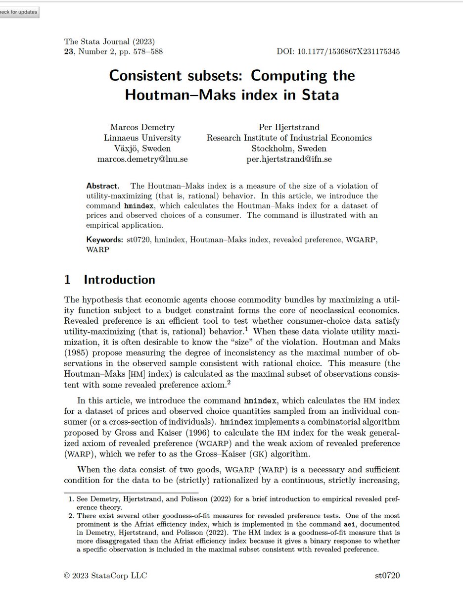 MarcosDemetry's tweet photo. 🥳A new paper on revealed preferences in the Stata Journal! What's it about and how's it different from the first one? #EconTwitter #Stata #StataJournal https://t.co/Bm5UwBI8R7