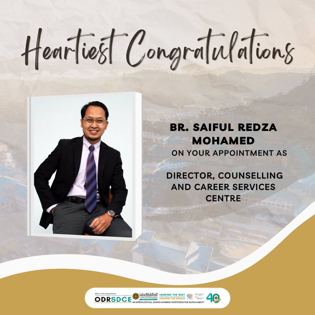 odrsdce's tweet photo. Heartiest congratulations to Br. Saiful Redza Mohamed on his appointment as the Director of Counseling and Career Services Centre effective 1st July 2023.
#odrsdce
#leadingthechanges https://t.co/pSPqyBjPhN