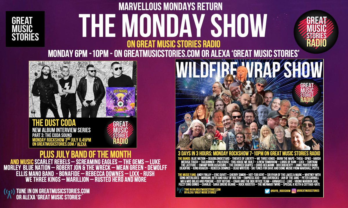 GuyB_rockshow's tweet photo. Morning all. It's marv Monday. Back for a sizzling rock show tonight from 6pm on https://t.co/QwdpOT0bsr. @TheDustCoda interview, mammoth @WildFireFestUK wrap show &amp; requested tunes inc @screagle83 @ScarletRebels @luzmor01 @RebeccaDownesUK @bluenationmusic @SpikeQuireboys &amp; more https://t.co/k1ms5BdrgJ