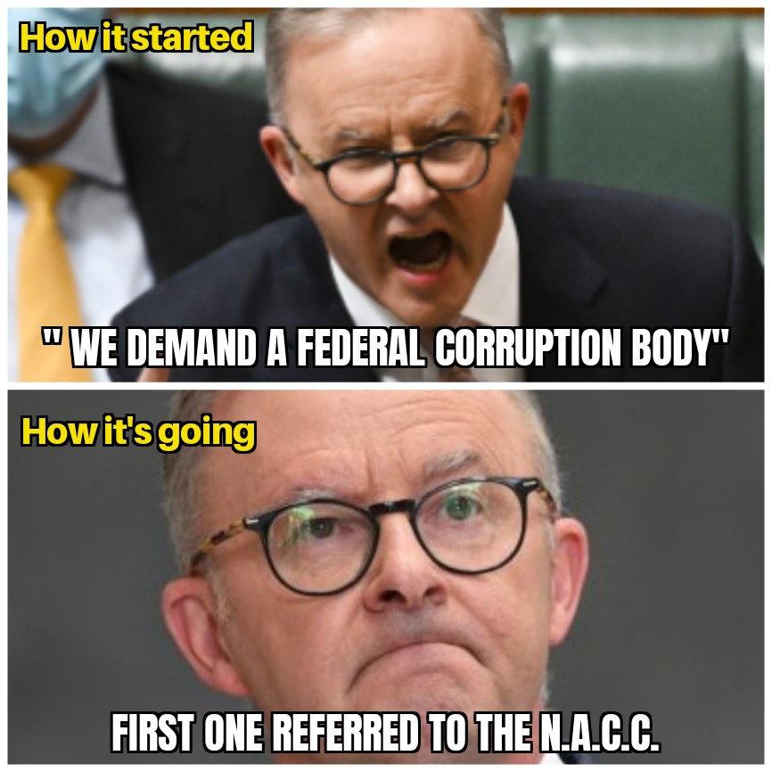 RT @hammerofleft: The Higgins quid pro quo payout has been referred to the NACC.
Let's go Albo! https://t.co/pzMS6zaDKt