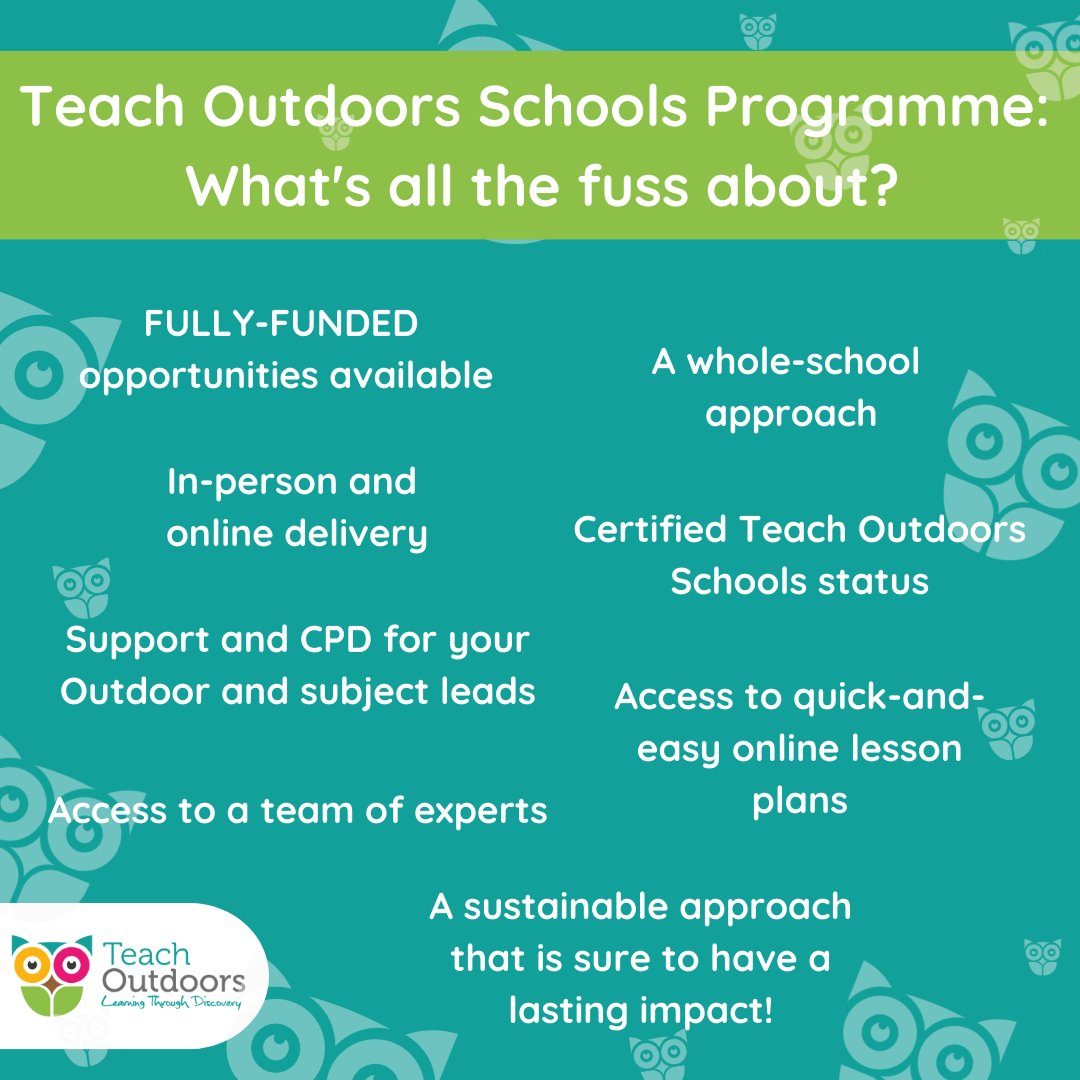 Teach Outdoors Schools Programme - what's all the fuss about? 

We are offering FULLY-FUNDED training opportunities for our next intake - October 2023.

Register here TODAY ready to start in October. Link in bio! surveymonkey.co.uk/r/LVS5F2Q

#outdoorlearning #teachoutdoors