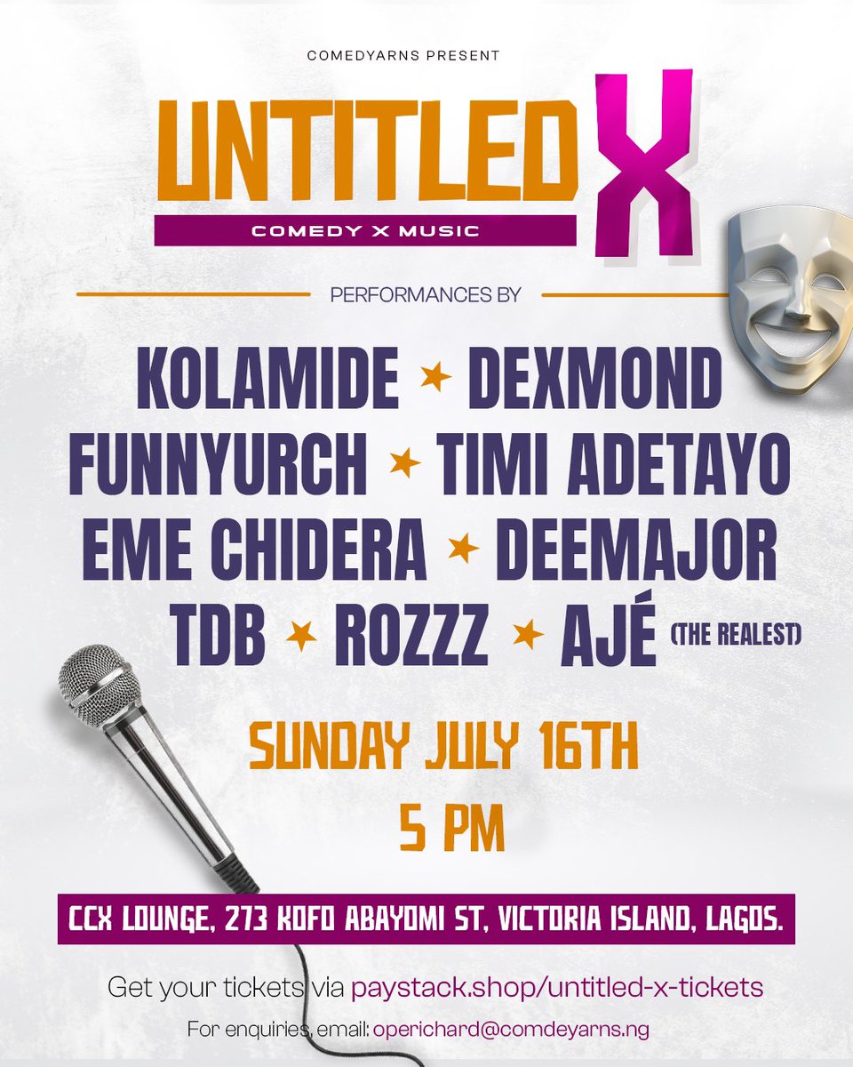 Untitled_cbns's tweet photo. Meet the headliners, the pathfinders of the new school.. @kolamide_ @dexmond_official @funnyurch @timi_adetayo @eme_chidera @deemajor__ @s_rozzz @ajetherealest
-
We promised you just the best and this is it!
-
Get your tickets via the link in our bio
#UntitledX #UntitledCBNS https://t.co/RgwYYCwCiH