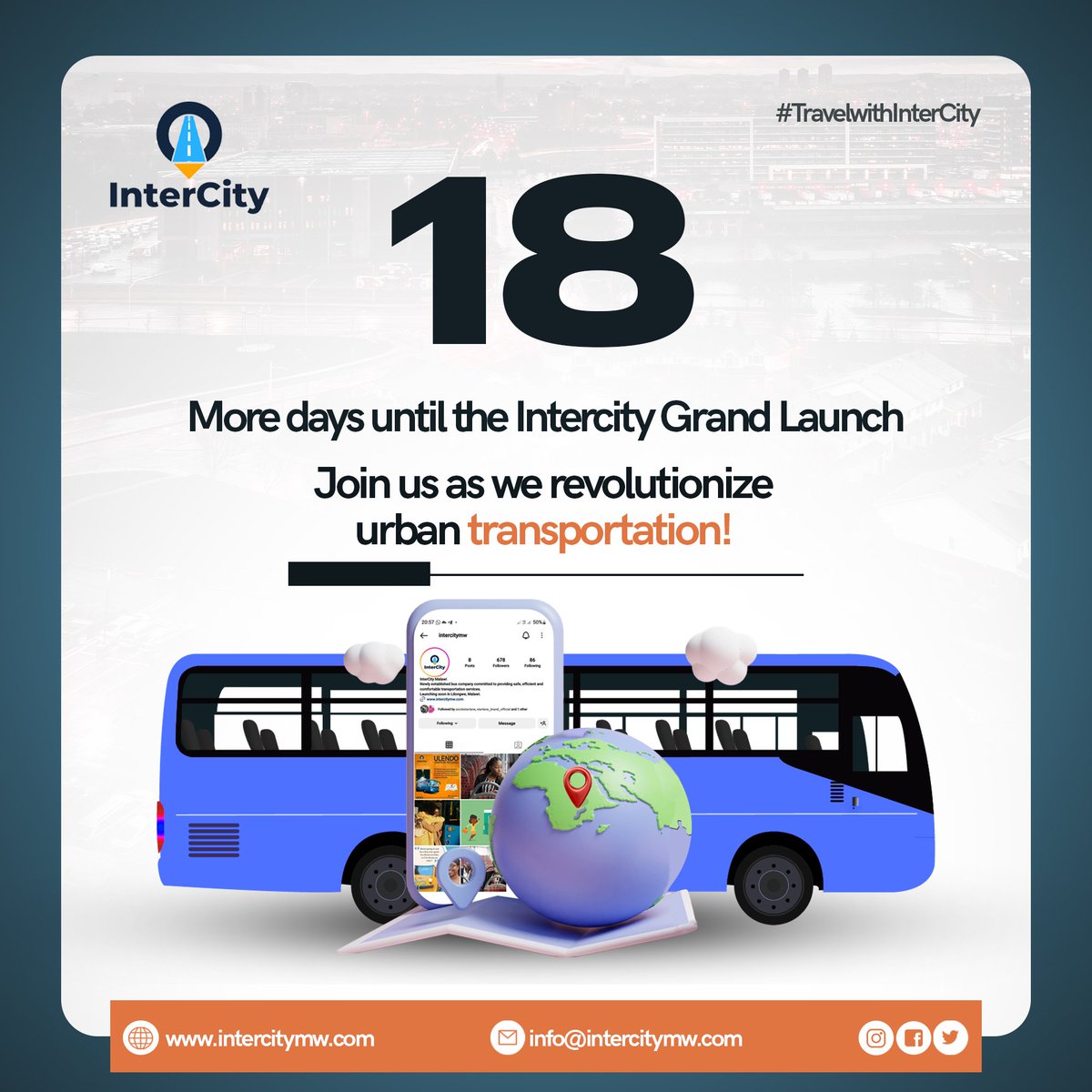 18 days until the InterCity Grand Launch 🎉🎉 Lilongwe, Malawi📍 #RideWithUs #BusTravel #OnTheRoad #ExploreByBus #TravelEasy #BusAdventures #RoadTrippin #BusLife #DiscoverByBus #GoGreen #ComfortTravel #BusJourney #DestinationBound #BusExperience #Cityline