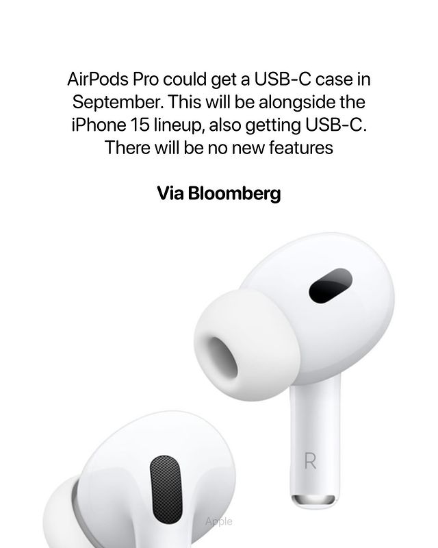 AlmswrSjad's tweet photo. يمكن أن تحصل AirPods Pro على علبة USB-C في آخر الأخبار في شهر سبتمبر ، وسيكون هذا جنبًا إلى جنب مع تشكيلة iPhone 15 ، وستحصل أيضًا على USB-C. لن تكون هناك ميزات جديدة https://t.co/DA2qmcQ9IH