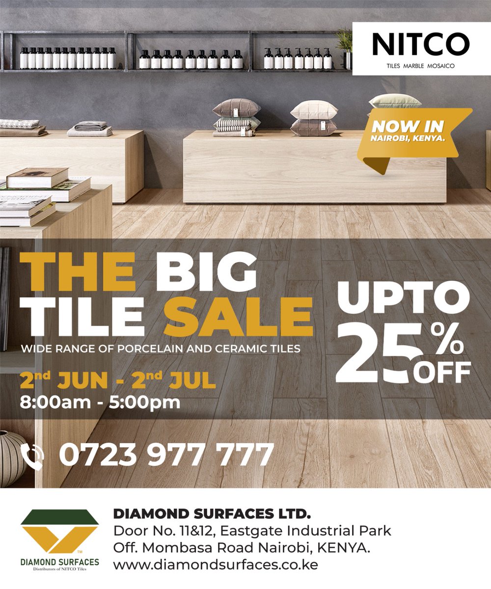 KefahMartin's tweet photo. Upgrade your space with NITCO tiles. Visit our showroom for exclusive discounts! @DiamondSurfaces  #TileInspiration #Nitcotiles #MondayMotivation #MainaAndKingangi Murang’a Seal https://t.co/jTyax7KAj6