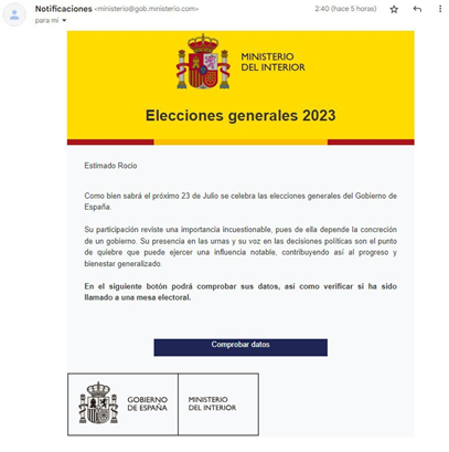 interiorgob's tweet photo. ‼️ NO PIQUES ‼️ 

Si recibes un mensaje como el de la imagen, ten claro que no te lo envía @interiorgob 

🟦Se trata de un intento de #phishing: NO HAGAS CLIC

🟩El Ministerio no comunica si te ha tocado estar en una mesa. La notificación llega por correo certificado https://t.co/rT7tMZEj4E