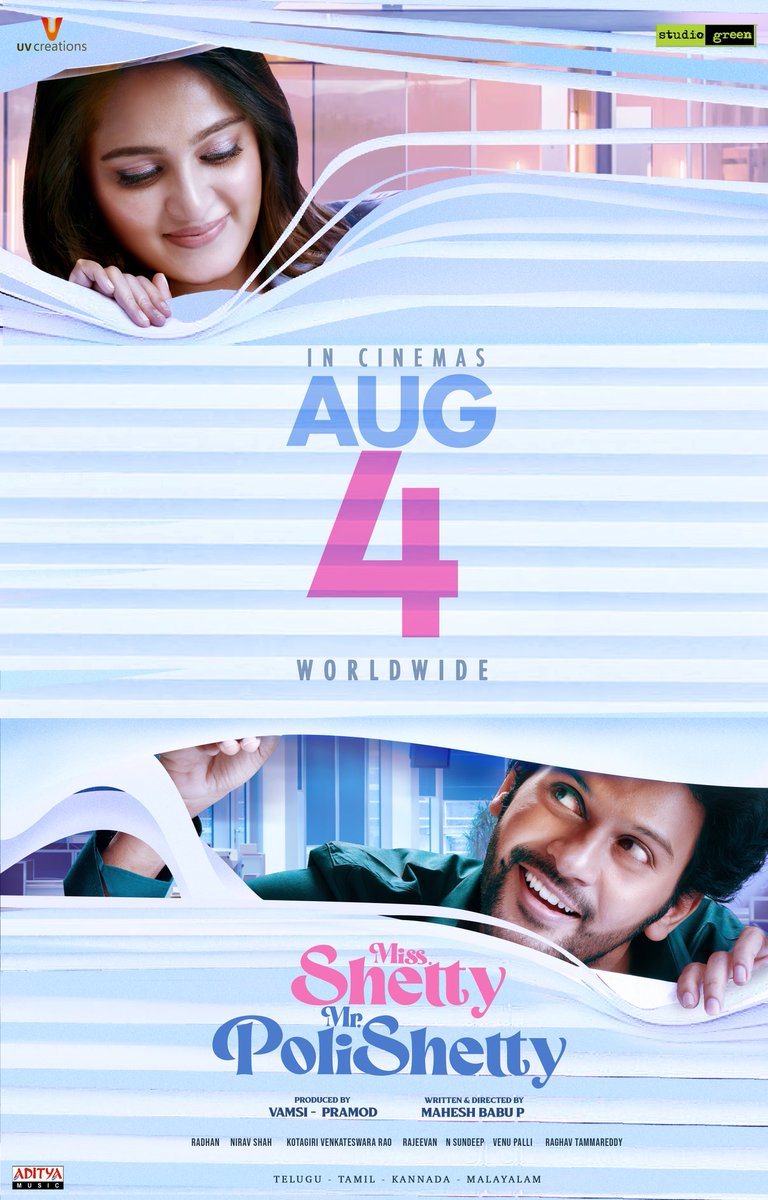 ravyscinema's tweet photo. Meet #MissShettyMrPolishetty in theatres from August 4th.

#AnushkaShetty #NaveenPolishetty #RavysCinema https://t.co/A2whJGh6ZY