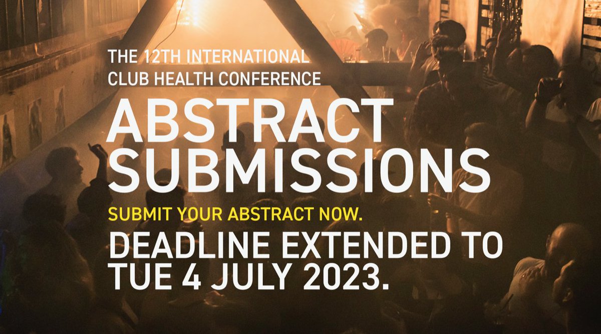 ClubHconference's tweet photo. Still time to submit an abstract! But hurry - the revised closing date is Tuesday 4 July 2023.  https://t.co/766RgpG6P0
@NTEconomy @MerseysideVrp @globaldrugsurvy
@SaferPartying @utrip @Sarahcmorton @irefrea
@IrefreaEs @dartapdillon @zaraQuigg @FMeasham
@keh444 @LJMUPHI https://t.co/Q51wrRPGyg