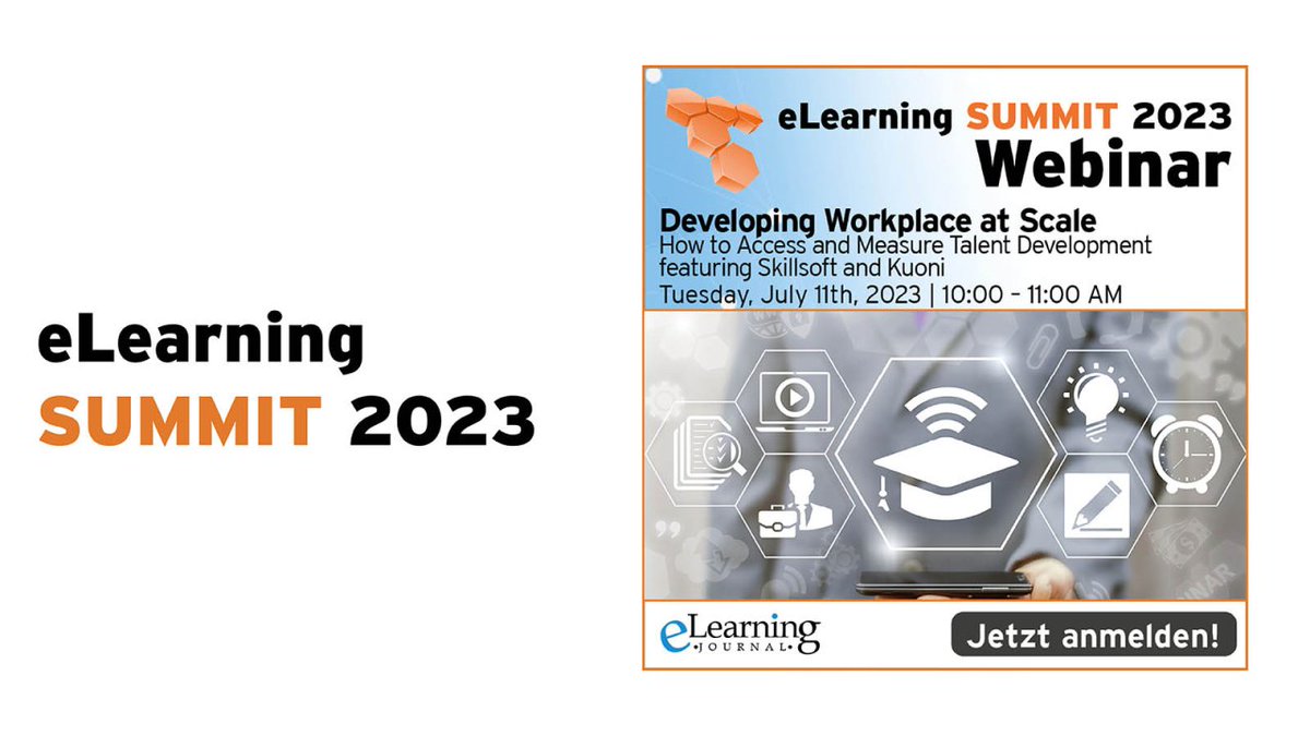 eLearningSUMMIT's tweet image. In unserem kostenfreien englischsprachigen Webinar am 11. Juli von 10-11 Uhr zusammen mit Kuoni und Skillsoft dreht sich alles um das Thema Talententwicklung.

Registrieren Sie sich am besten noch heute:
us06web.zoom.us/webinar/regist…

#eLearningjournal #SUMMIT2023