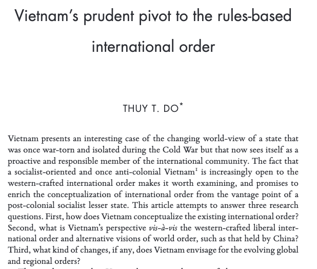EvanLaksmana's tweet photo. Thuy Do explained how 🇻🇳 shifted from an outsider if not a challenger of the western-crafted liberal order, to increasingly leaning toward a rules-based international order

Link: https://t.co/9MC4w461Cb https://t.co/IkkvfqGCX4