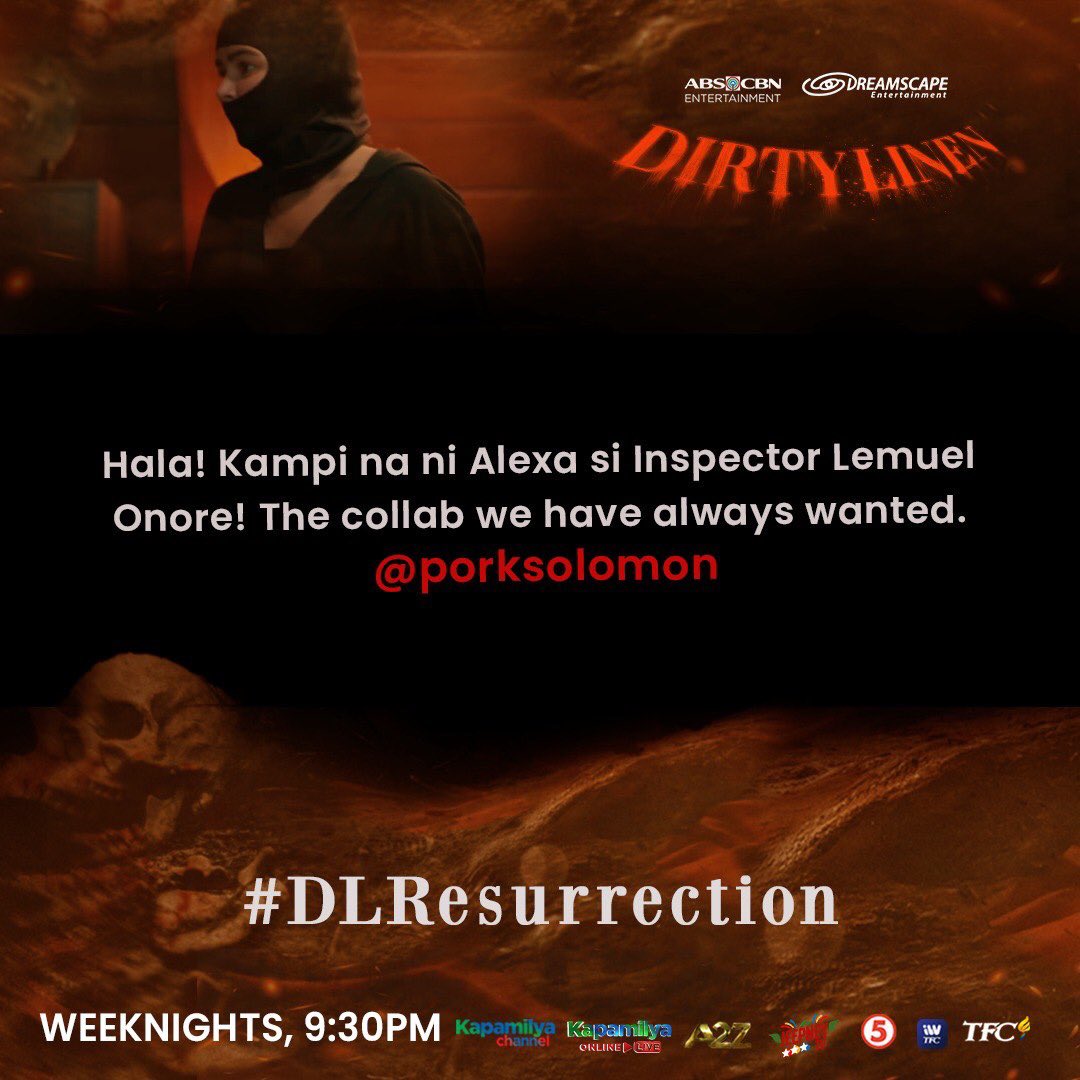 DreamscapePH's tweet photo. Maraming Salamat sa pagsubaybay sa #DLResurrection💀🩸
#DirtyLinen gabi-gabi, 9:30PM sa Kapamilya Channel, Kapamilya Online Live, A2Z, Jeepney TV at TV5! Mapapanood rin ito sa iWantTFC at TFC! https://t.co/yRsKz3oFUl
