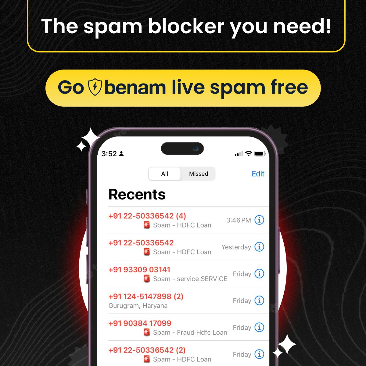 benam_me's tweet photo. Spam Call Blocker on Benam!

Now block unnecessary spam calls and live a spam free life forever.

Download or update our app now.
https://t.co/ErdwznqYQw

#benam #privacy #spam #fraud #blocker #spamcallblocker #launch #announcement #truecaller #spamcalls #piracy #safety https://t.co/F6F3NtduM0