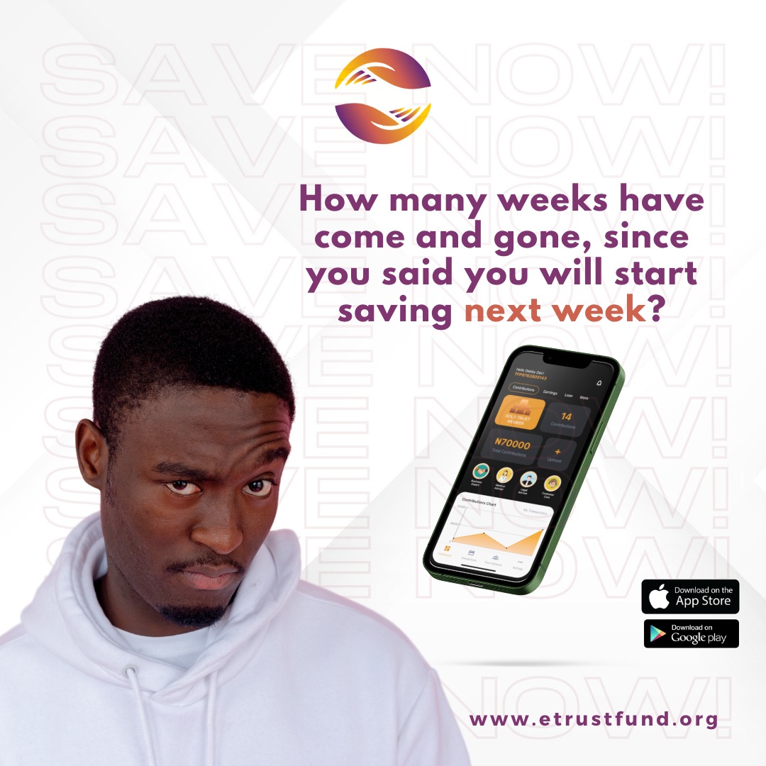 etrustfund's tweet photo. The next week is here, take that step today. Tomorrow never comes.

Visit https://t.co/I9WY6DPXfW or the link on our bio to start your savings journey now.

Happy new week.

#Etrustfund #save #earn #accessloans #network https://t.co/zcNq0CbvoJ
