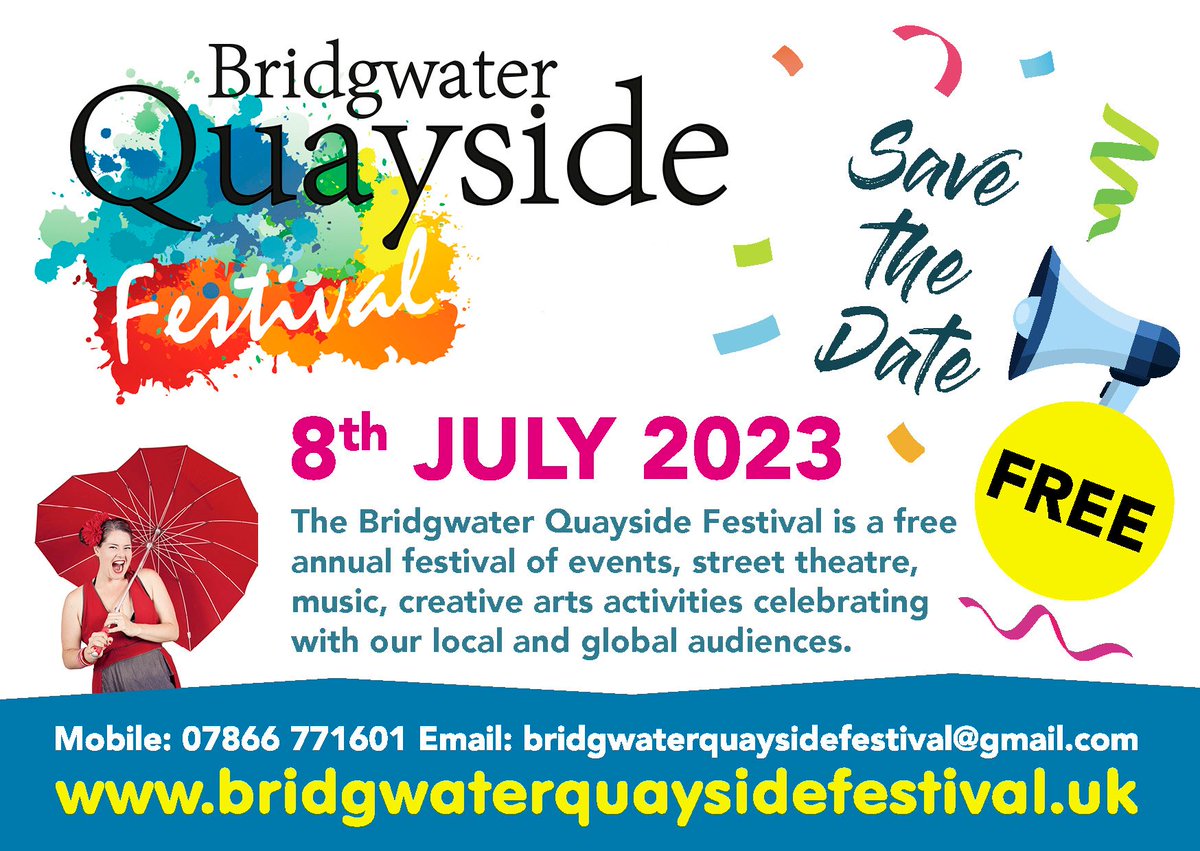 🌈🎵🧡 5 DAYS TO GO 🌈🎵🧡   

Join us for live music, street bands, street theatre, stalls, food, drink &amp; family activities all celebrating Bridgwater culture, diversity and inclusivity with our local and international audiences.

Save the date! 🌈🎵🧡   

#BQF2023 #BQF