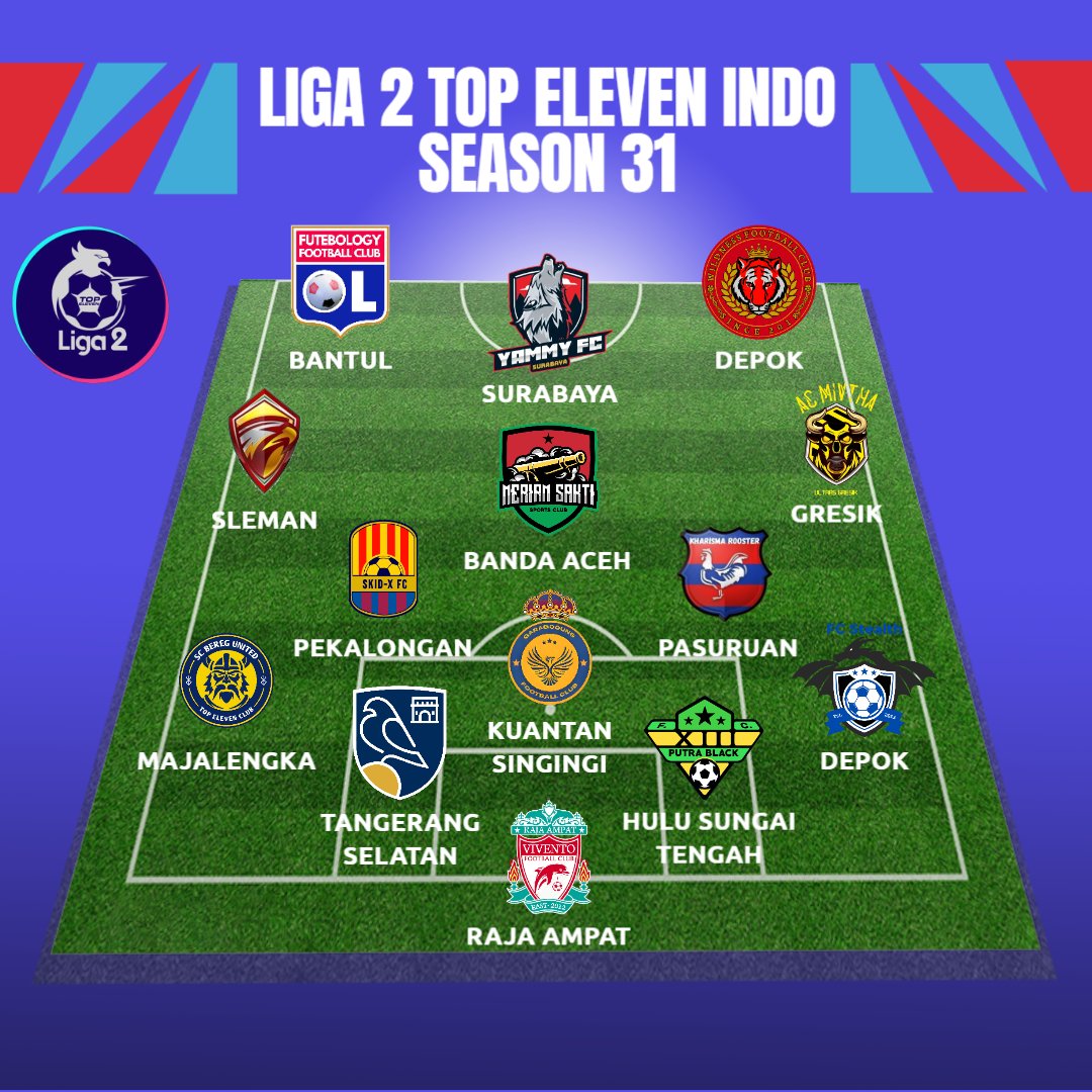 LIGA 2 SEASON 31 DIMULAI✨

14 tim siap bersaing dan meraih kejayaan demi promosi ke <a href="/LigaTopEleven/">Liga Top Eleven Indonesia 🇮🇩</a> 

Logo tim bisa diakses disini:
drive.google.com/drive/u/6/fold…

#LIGA2TEI