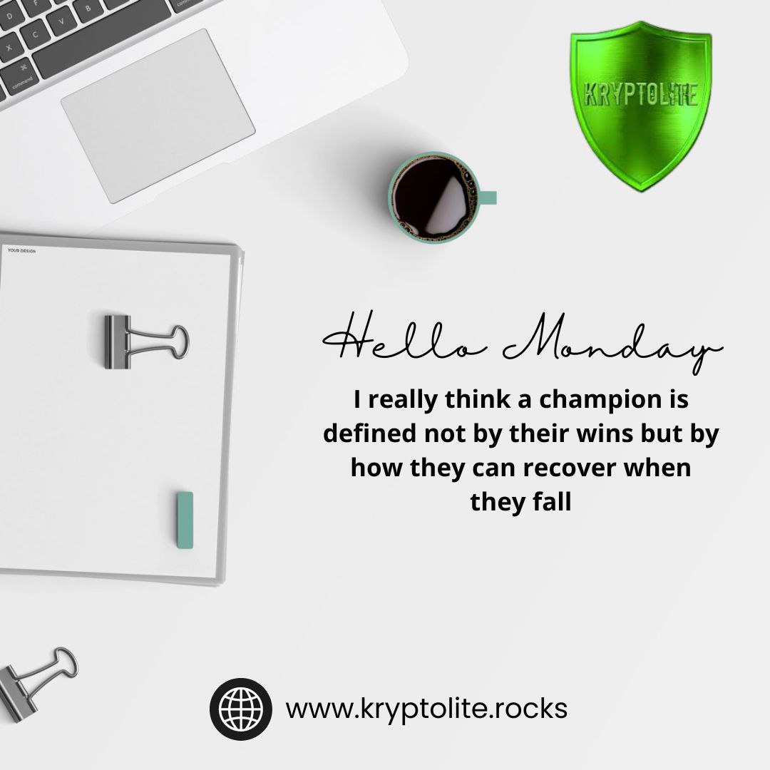 Dear #kryptoversians
Embrace every setback as an opportunity to learn, grow, and come back stronger than ever! 🔥
Remember #kryptolite cares.
🥂 to another week of growth and passive income 💥💥

#MondayMotivation #CryptoTwitter #Bitcoin #eth #CRO #krl #BSC #cryptocurrency #token