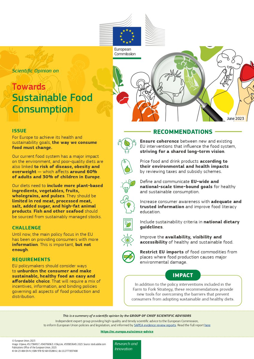 Unlock the doors of #SustainableDiets! 

#SAMGroup_EU newly released scientific opinion on sustainable cood consumption provides a roadmap for better diets regulations & more sustainable EU food system. 

Join us in this journey: research-and-innovation.ec.europa.eu/news/all-resea…  #PutChangeOnTheMenu