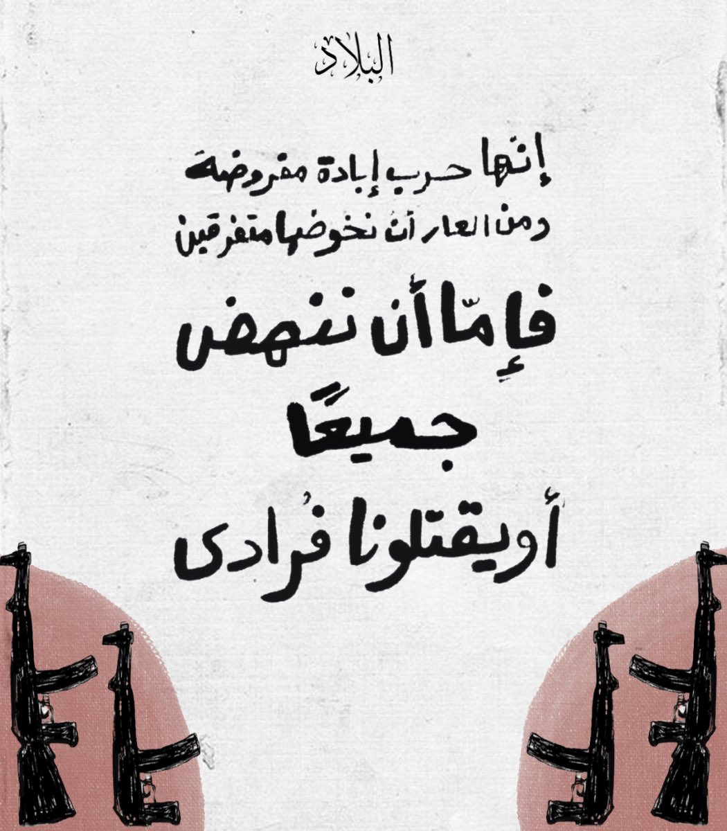 يا شعبي إنّ الأرض واحدة، والدم واحد، والمصير وإن تعددت الجبهات واحد 
فلتُنكّس إدانات التقاعس ولتعلوا أصوات البنادق، لتشتعل الأرض ناراً، نفّضوا الغبار عن أسلحتكم واقمعوا حزبيتكم، فإن الشهادة خيرٌ من عار القعود، فدم جنين دم الشعب كله وأرض جنين شرف الشعب كله فلا تجعلوه مرتعاً للجنود