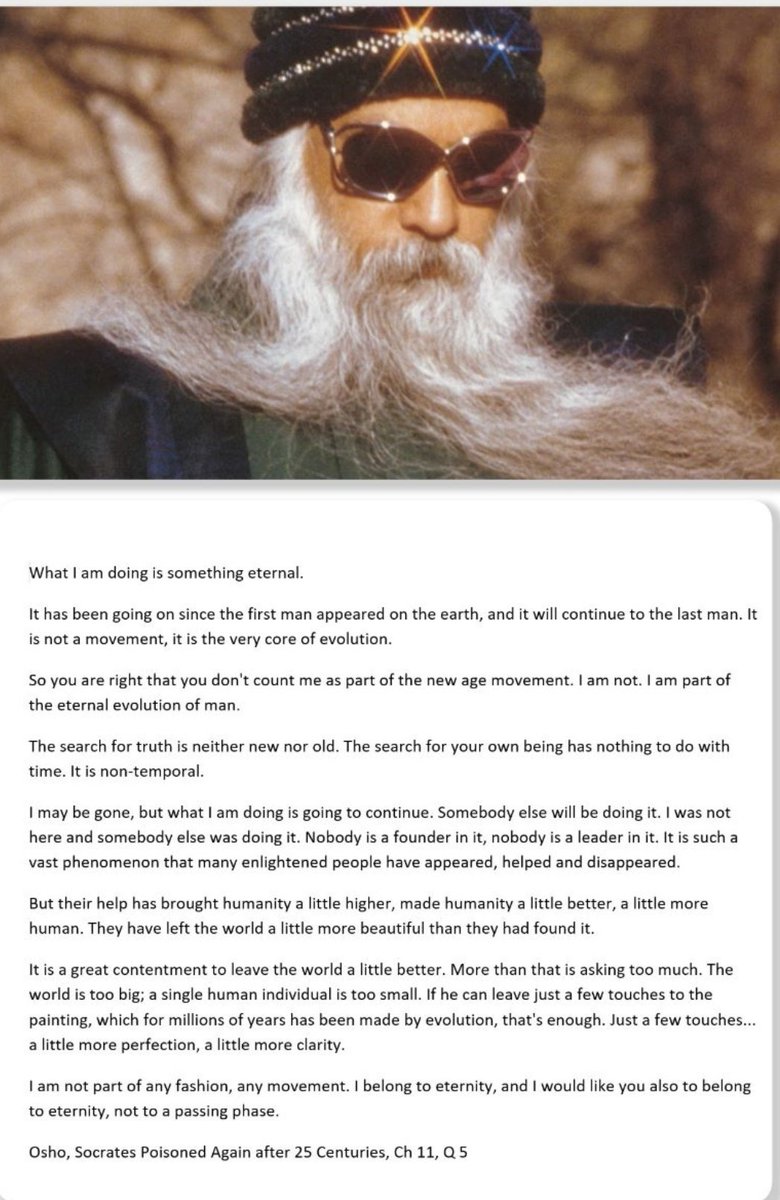 LegacyOsho's tweet photo. I am not part of any fashion, a movement. I belong to eternity &amp; i want you also to belong  to eternity, not to a passing phase #Osho #SaveOshoLegacy #GuruPurnima2023 @PMOIndia @AmitShah @Dev_Fadnavis @mieknathshinde https://t.co/NPHHQBrgX5
