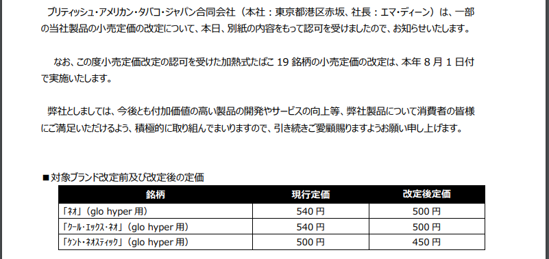 【速報】㊗️glo hyper用タバコスティックが大量値下げ
 8月1日より「ネオ」「クールエックスネオ」「ケントネオスティック」銘柄が値下げします！

ネオ　540円　➡　500円
クールエックスネオ　540円　➡　500円
ケントネオスティック　500円　➡　450円

一部価格据え置きの銘柄もあります。
#グロー