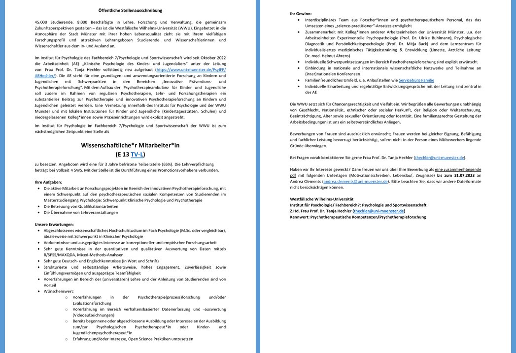 hechler_lab's tweet photo. #JOBALERT 📢✨
Werde Teil unseres Teams: Promotionsstelle zu einem spannenden Projekt in der #Psychotherapieforschung, Förderung psychotherapeutischer sozialer Kompetenzen mittels innovativer Tools. Details: https://t.co/KmtKRdYUqG https://t.co/T3radLrSnd