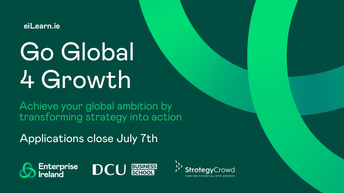 Applications are open for Enterprise Ireland’s Go Global 4 Growth programme.

Delivered with <a href="/BusinessDCU/">DCU Business School</a>, expert business advisors mentor participating senior management teams.

Register before July 7th: rebrand.ly/GG4G 

#GlobalAmbition