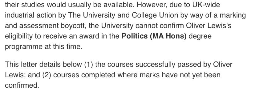 Ollie Lewis (@_ollielewis) on Twitter photo UPDATE: How do I prove to employers that I have completed 4 years at university?
I have to send them this letter. I wonder how this compares against applicants who have received degrees 🤔
<a href="/EdinburghUni/">The University of Edinburgh</a>’s unwillingness to solve this is crushing our prospects - it’s a scandal. UPDATE: How do I prove to employers that I have completed 4 years at university?
I have to send them this letter. I wonder how this compares against applicants who have received degrees 🤔
<a href="/EdinburghUni/">The University of Edinburgh</a>’s unwillingness to solve this is crushing our prospects - it’s a scandal.