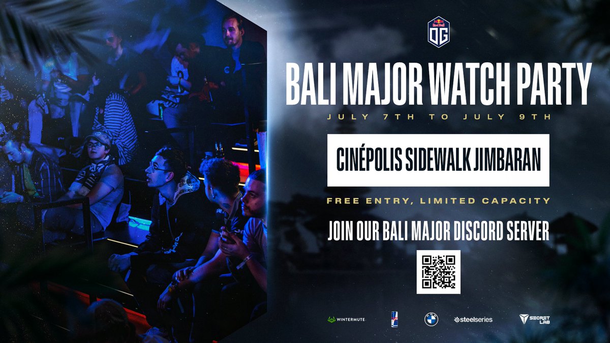 You asked, we delivered.

The OG Major watchparty comes to BALI! 
FREE ENTRY but limited capacity so make sure to sign up on the server below.

🔗 ALL info and news about the event: discord.gg/qrDQS6Bj#Dream…