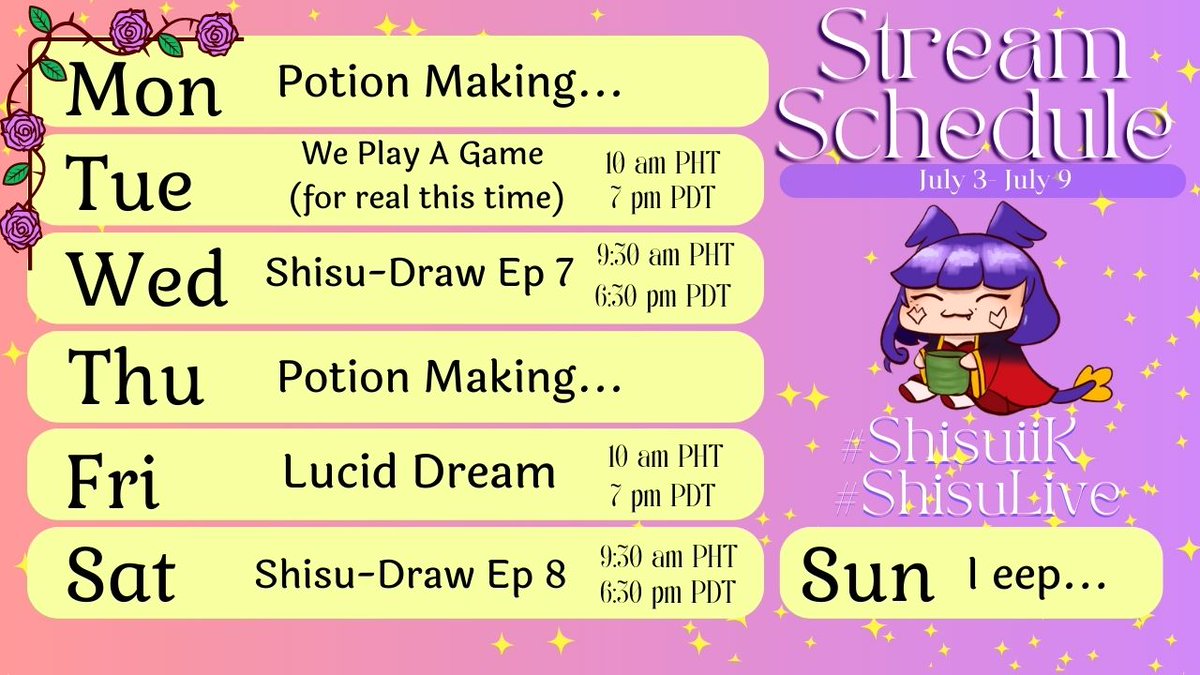 ShisuiiK's tweet photo. Oh lookie we gaming this week! 
TAGS: 
General : #ShisuiiKLive: #ShisuLive
Art: #KarAtelier     NSFW: #ShisLewd 
Meme: #Shihahaha
---------------------------------
#Vtuber   #pngtuber  #ENVtuber https://t.co/f02bOgpIFI