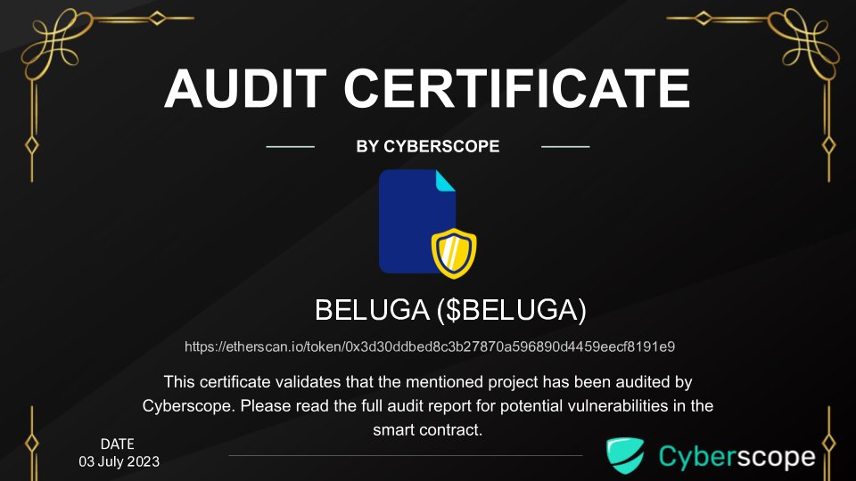 We just finished auditing
 <a href="/BELUGAERC911/">BELUGAERC</a>

Check the link below to see their full Audit report.
cyberscope.io/audits/2-beluga

Want to get your project Audited?
cyberscope.io

#Audit #SmartContract #Crypto #Blockchain