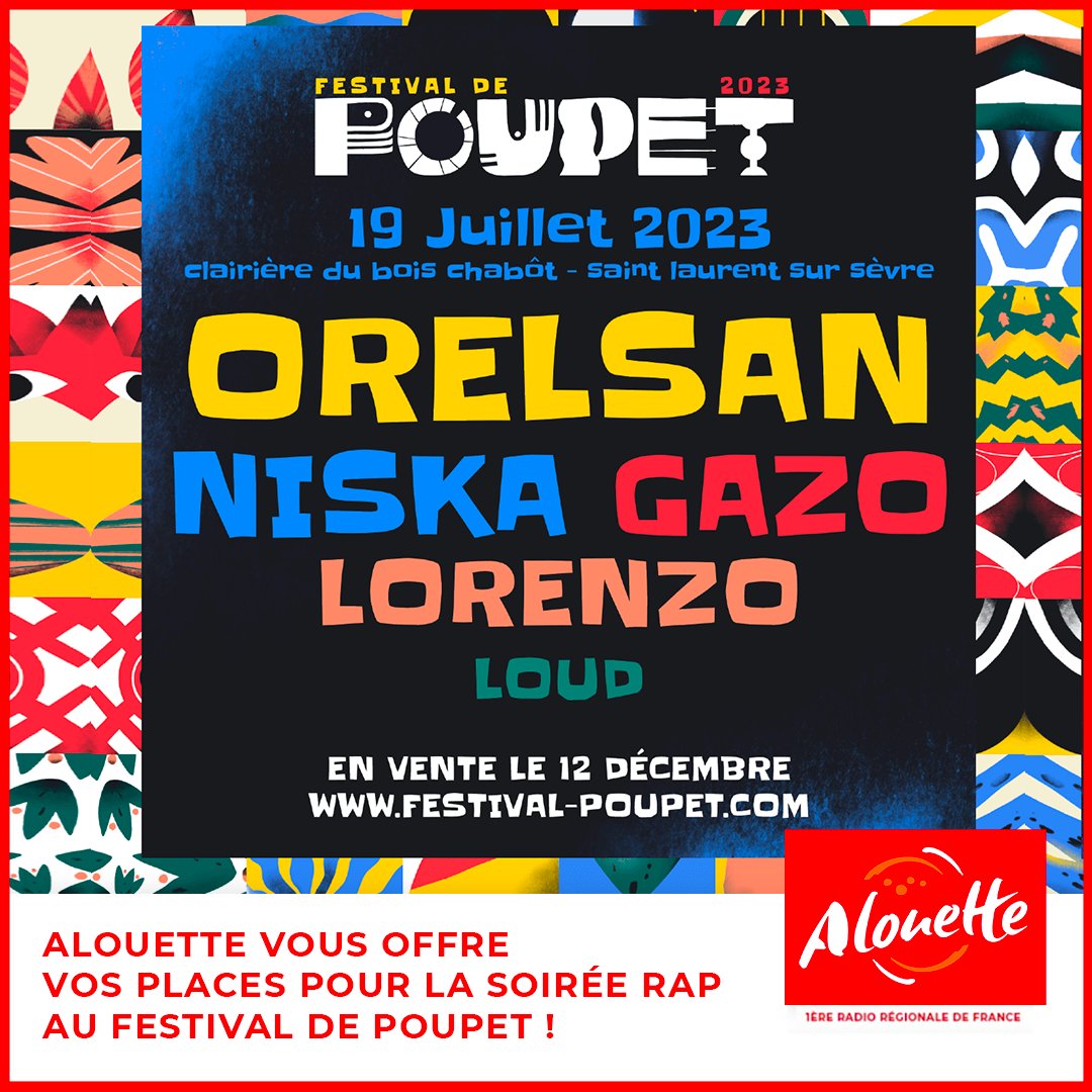 AlouetteRadio's tweet photo. 🎁 CONCOURS 🎁 

Envie de taper du pied et de lever les mains ? 🎶 Alouette vous offre 2 places pour la soirée rap au @FestivalPoupet  avec Orelsan, Niska, Gazo.... Réservez votre soirée du 19 juillet ! 🥳

Pour participer :
➡️ RT + Follow @AlouetteRadio 
📆 Tirage le 7 juillet https://t.co/aSB54vMRbj