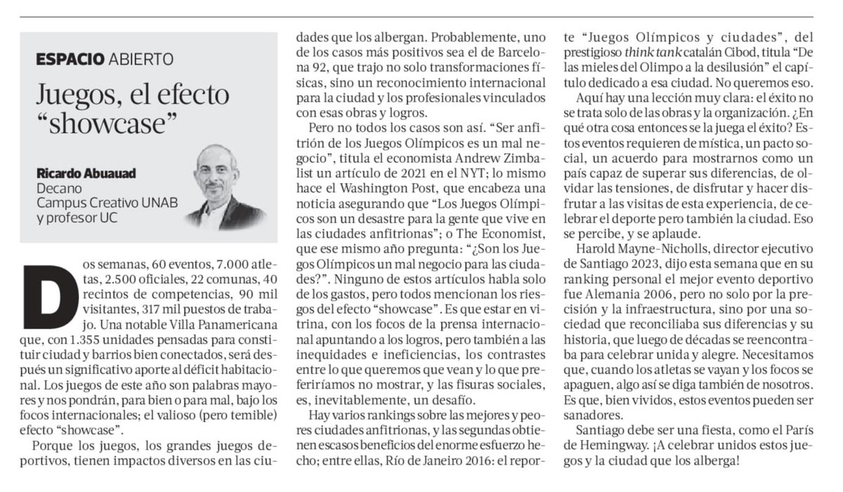 Comparto esta columna de hoy en <a href="/latercera/">La Tercera</a> sobre los juegos Panamericanos y Parapanamericanos Santiago 2023