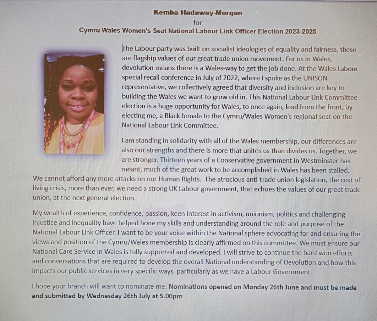 Standing in solidarity with Cymru Wales Membership. Let me be your voice on the National platform. #NationalLabourLinkElections2023 #Kemba4NationalLabourLink
#Kemba4WalesLabourLink
#establishlegacygeneratechange